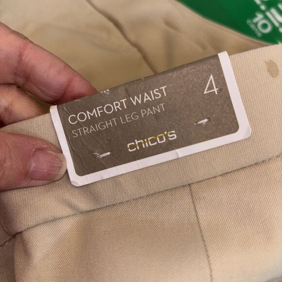 Chico's 4 Pants Women US 20 Beige NEW Zip Straight Leg Stretch Cotton Blend - Picture 6 of 10